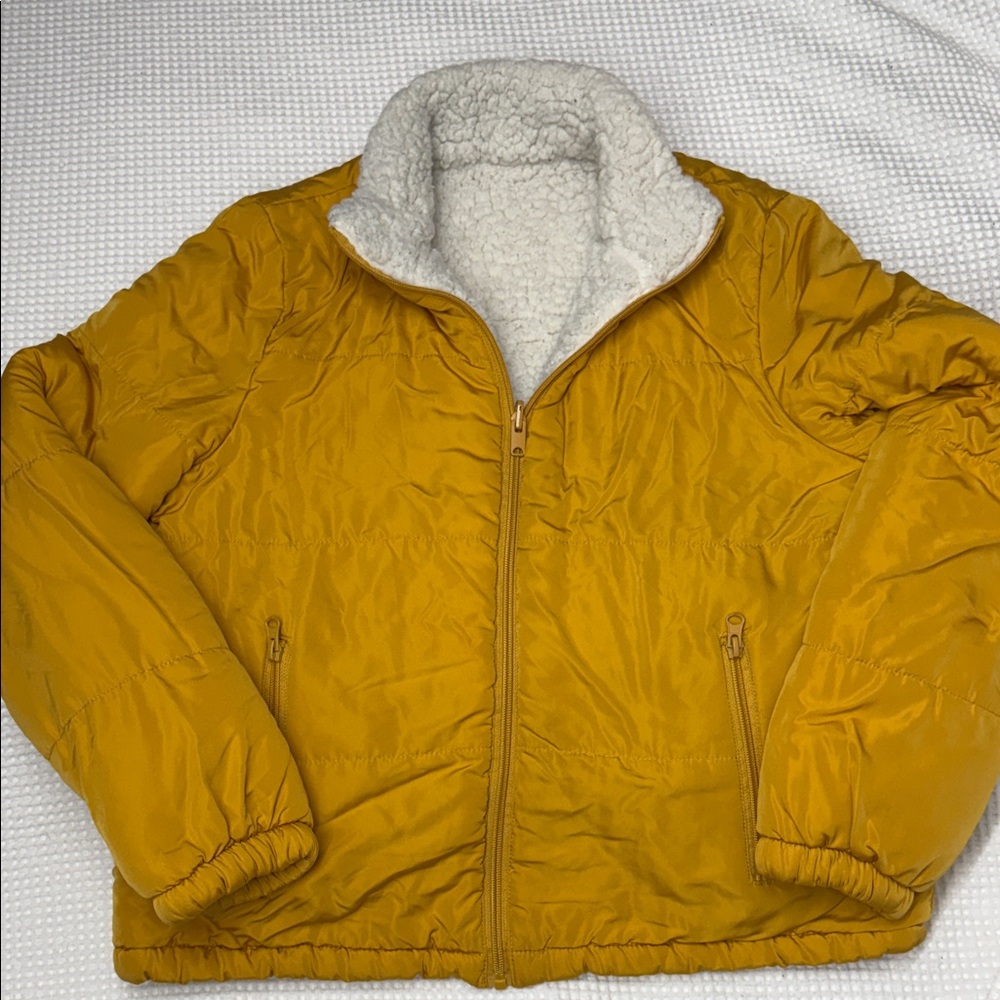 Cozy Mustard Yellow Love Tree Puffer Jacket - Large